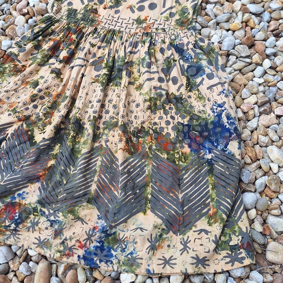 Camo Dress Camoflage Painted Tribal Batik Abstract Vintage Retro Dress 90s 80s - Picture 9 of 16